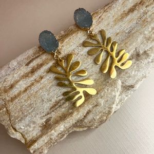 Gold Art Nouveau-Inspired Dangle Earrings - Trendy Retro Statement Earrings
